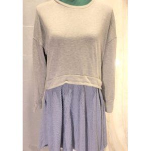 CUPIO Knit Heather Grey and Blue Pinstripe Shirt Dress M